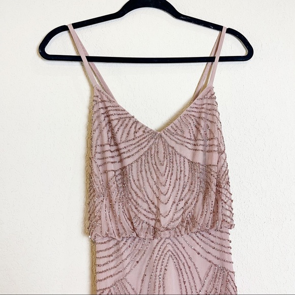 Adrianna Papell Spaghetti Strap Beaded Blouson Gown Taupe Pink Size 6 - Picture 11 of 13